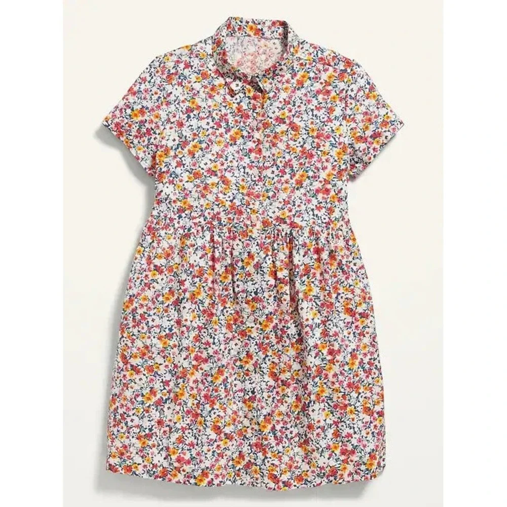 Old Navy Floral Short Sleeve Floral Print Swing Dress‎ Size M 8 Blue Red Yellow